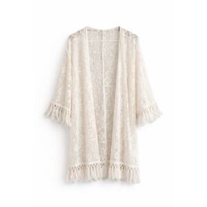 Boho White Lace Kimono Womens Size M Hippy Festival Coastal Beach Lace Peasant